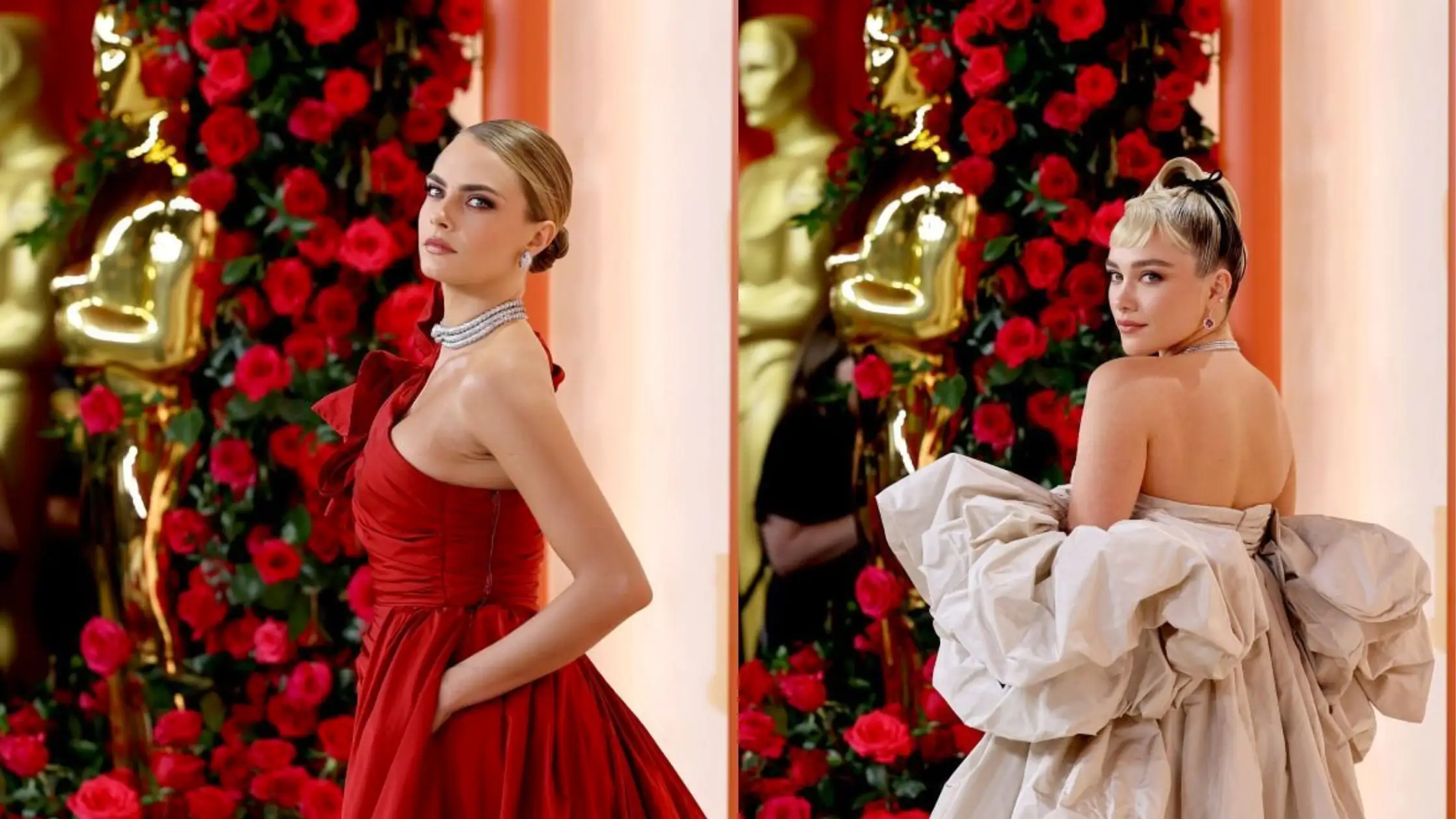 Cara Delevingne and Florence Pugh at the Oscars red carpet